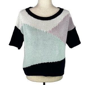 Club Monaco Cotton Short Sleeve Navy Blue White Lavendar Sweater